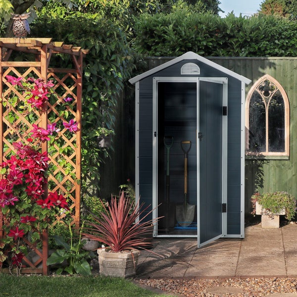Outsunny Gerätehaus, Gartenhaus mit Lüftungsfenster, Pultdach, Outdoor, 134 x 104 x 204 cm, Metall, Grau