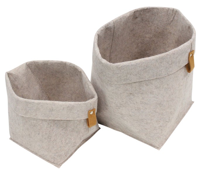 FRANK FLECHTWAREN | Filztasche Pure, 2er Set, FILZ AUS PET, FILZ, METALL, 30 x 30 x 34 cm, 22 x 22 x 23 cm