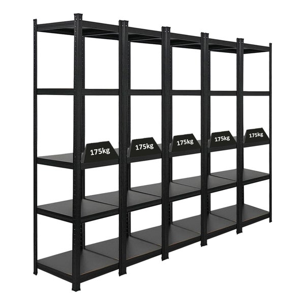 PROREGAL Mega Deal 5 x All Black Series Schwerlastregal Ragnar HxBxT 180 x 45 x 45 cm Fachlast 100 kg Matt Schwarz Kellerregal Steckregal Garagenregal