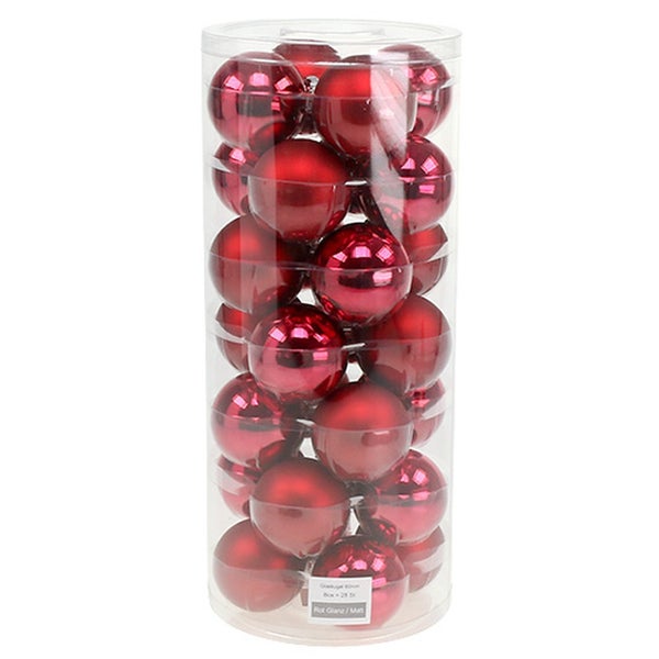 Weihnachtskugeln, Durchmesser 6 Zentimeter, 24 Stück, rot glänzend und matt, in transparenter Verpackung