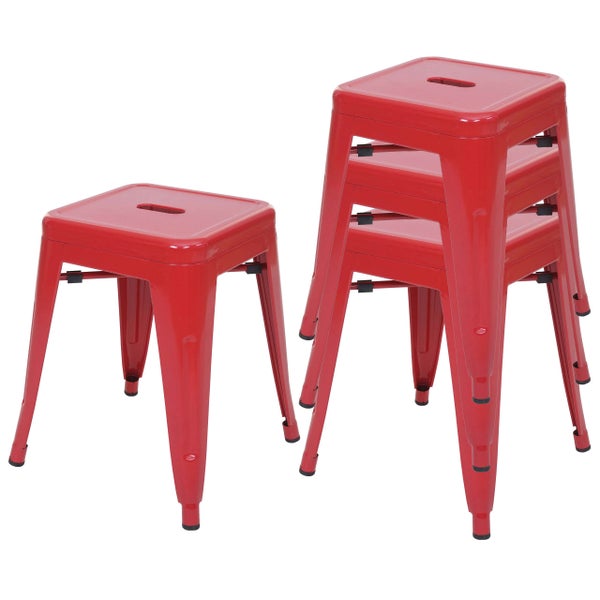 Stapelbare Stahlhocker mit quadratischer Sitzfläche