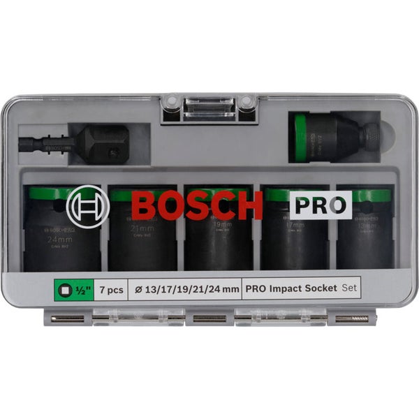 Bosch Pro Schlagschrauber-Einsatz Set, 7-teilig, Durchmesser 13, 17, 19, 21, 24 Millimeter