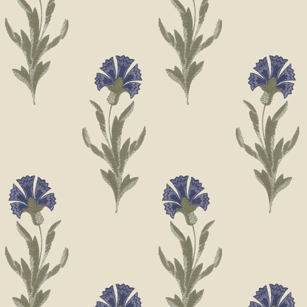 Tapete mit floralem Muster und stilisierten Blumenmotiven in wiederkehrender Anordnung