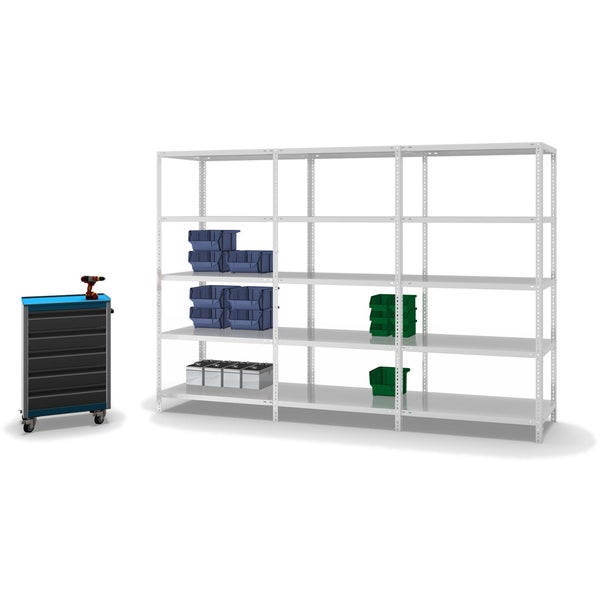 PROREGAL Fachbodenregal Schraubsystem Medium-Duty Grundregal HxBxT 200 x 100 x 60 cm 5 Ebenen Fachlast 200 kg Beidseitig Nutzbar Lichtgrau
