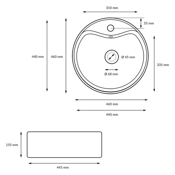 ECD Germany Waschbecken Waschtisch Ø 460 x 155 mm aus Keramik Weiß inkl. Ablaufgarnitur für Waschbecken mit Überlauf Aufsatzbecken Aufsatzwaschbecken Aufsatzwaschtisch Waschschale Spülbecken Becken
