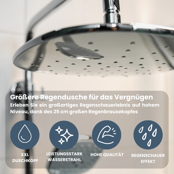EcoRain 30% Wassersparender Regenduschkopf Kay 25 CM Rechteckig - Hoher Wasserdruck - Universeller Anschluss - Anti-Kalk Duschkopf - Chrom
