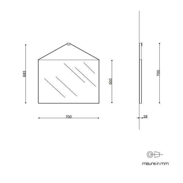 Rechteckiger Spiegel 70x50 cm mit Rahmen in Schwarzem Leder Modernes Design