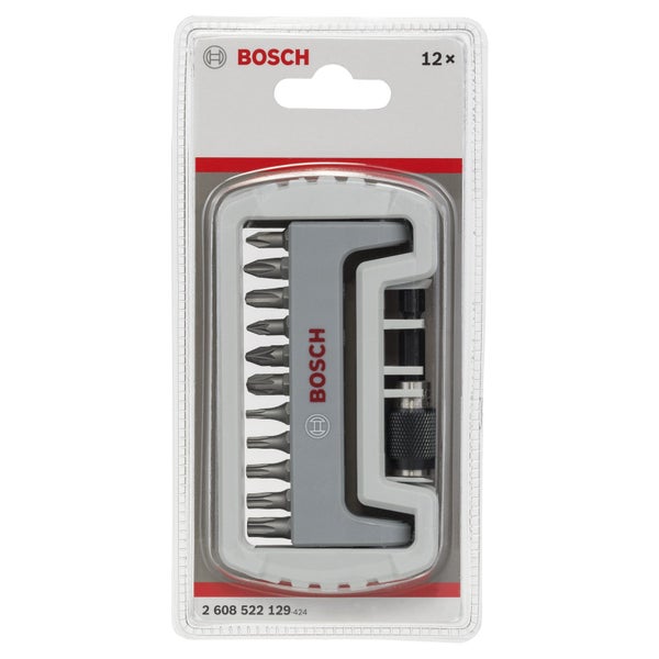 Bosch Logo. 12-teiliges Schrauberbit-Set in Verpackung.