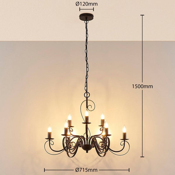 Lindby Kronleuchter Caleb (Landhaus, Vintage Rustikal) in Braun aus Metall (9 flammig E14) - Pendelleuchte Hängelampe Lüster Lampe Deckenleuchte Deckenlampe Flurleuchte