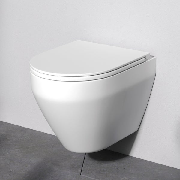 AM.PM Wand-WC  Tiefspüler ohne Spülrand weiß glänzend mit WC-Sitz CSB1700SC Spirit 2.0