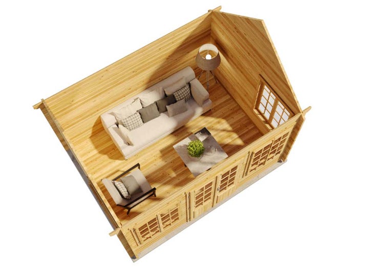 Alpholz Gartenhaus CLOCKHOUSE® 70 Royal ISO Gartenhaus aus Holz in Pinie, Holzhaus mit 70 mm Wandstärke, Blockbohlenhaus mit Montagematerial imprägniert 4,2x3,2m