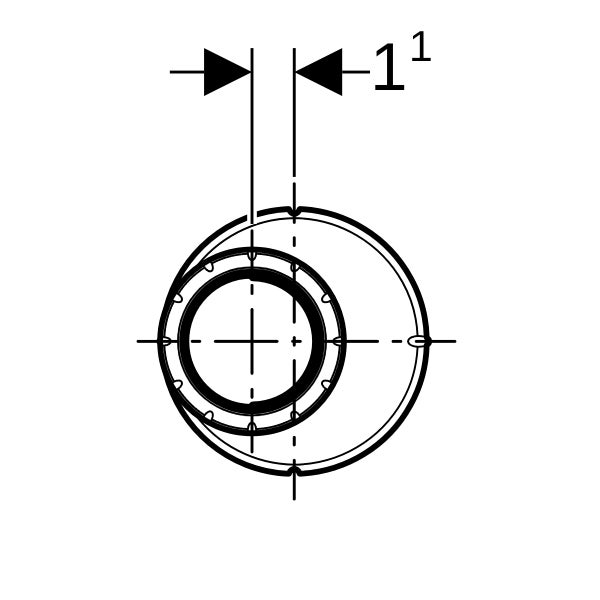 Technische Zeichnung eines S-Anschlusses für Armaturen mit Maßangabe für den Versatz.
