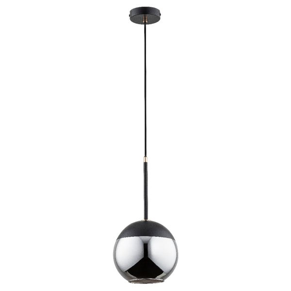 Moderne Pendelleuchte mit kugelförmigem Leuchtenschirm aus Metall in Kombination mit verspiegeltem Glas für eine stilvolle Innenbeleuchtung.