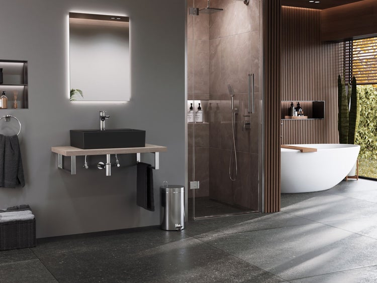 Aqua Bagno Basic Plan Waschbecken 10.16.30.02.04 – 50 x 38 cm – Schwarz Matt – Keramikbecken mit Hahnloch & Überlauf