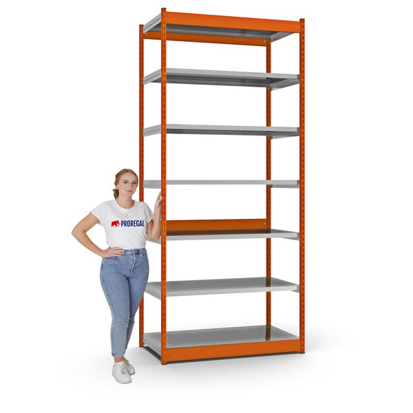 PROREGAL Fachbodenregal Stecksystem Vierkant-Profil Grundregal HxBxT 300 x 132,5 x 60 cm 7 Ebenen Einseitige Bauart Fachlast 200 kg Orange
