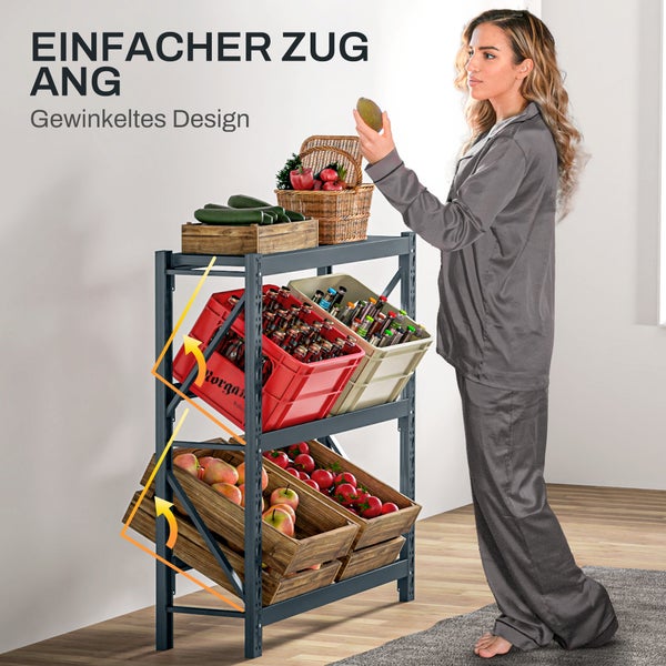 HOMCOM Getränkekistenregal für 6 Kisten, mit Ablage, Freistehend Getränkeregal mit Verstellbar Regalhöhe, 110 x 30 x 110 cm Kistenregal mit Kippschutz, Stahl, Grau