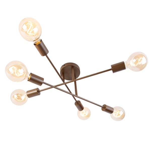 Deckenleuchte mit sechs Leuchtenarmen und Glühbirnen