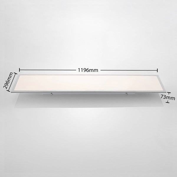 Rechteckiges LED-Panel mit den Maßen 1196 Millimeter Länge, 296 Millimeter Breite und 73 Millimeter Höhe.