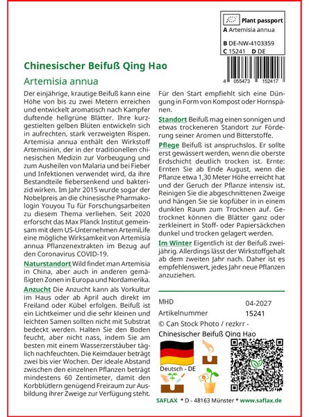 SAFLAX  - Chinesischer Beifuß Qing Hao - Artemisia annua - 250 Samen