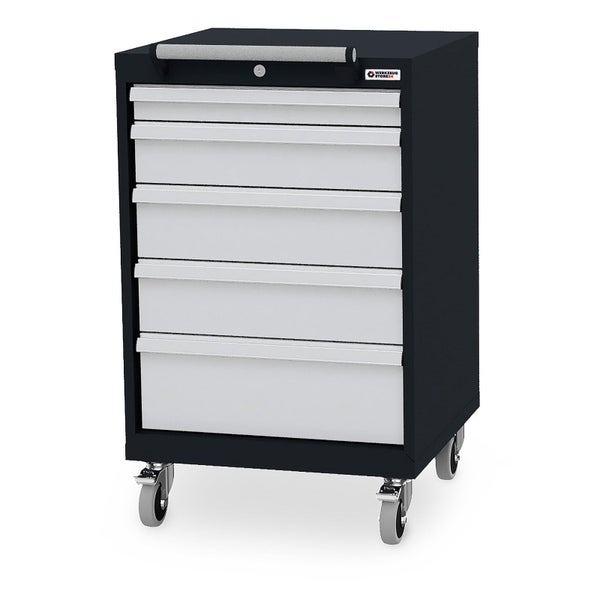 Werkstattwagen mit fünf Schubladen, Schiebegriff und vier Rollen.