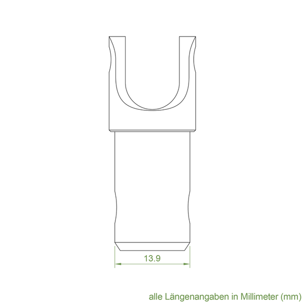 Technische Zeichnung eines Kabelschuhs mit Maßangabe 13,9 Millimeter