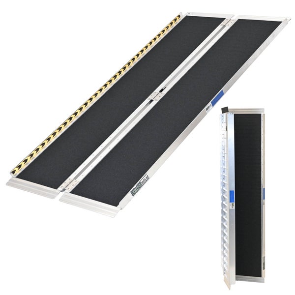 Tragbare, klappbare Rollstuhlrampe aus Aluminium mit Antirutschbeschichtung und Warnmarkierung