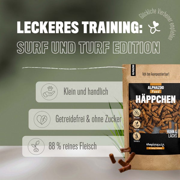 ALPHAZOO Häppchen Huhn und Lachs 200g für Hunde I Kleine Hundeleckerli I Getreidefreie Hundesnacks