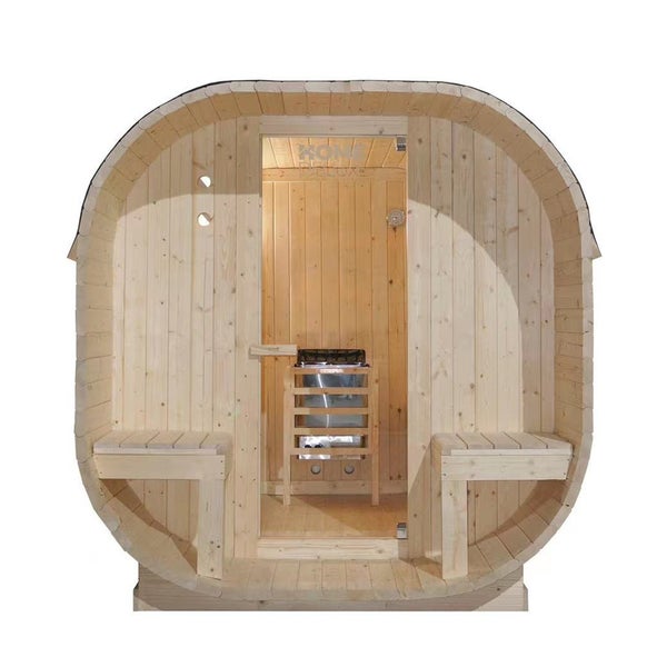 Home Deluxe - Outdoor Sauna CUBE DELUXE - L - Maße: ca. 220 cm x 185 cm x 194 cm, Holz: Fichtenholz - inkl. Saunaofen und Saunazubehör I Gartensauna, Außensauna, Sauna Fass für 4 Personen