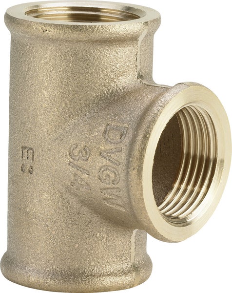 T-Stück aus Bronze mit drei Innengewinden, Größe 3/4 Zoll, zertifiziert für Gas- und Trinkwasser.