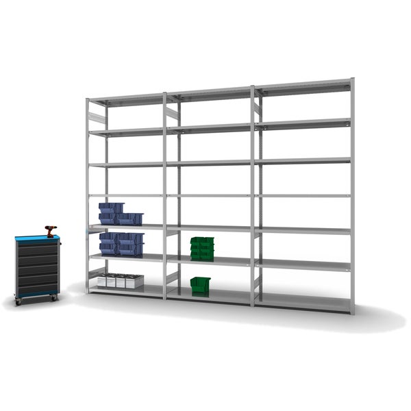 PROREGAL Fachbodenregal Stecksystem T-Profil Medium-Duty Grundregal HxBxT 300 x 130 x 50 cm 7 Ebenen Fachlast 230 kg Beidseitig Nutzbar Verzinkt
