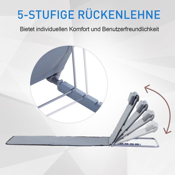 Outsunny Strandmatte, 5-stufige Höhenverstellbare Strandliege mit Tragetasche, 2er Set Faltbare Strandmatratze, 134 x 48 x 33-43 cm, Stahl, Grau