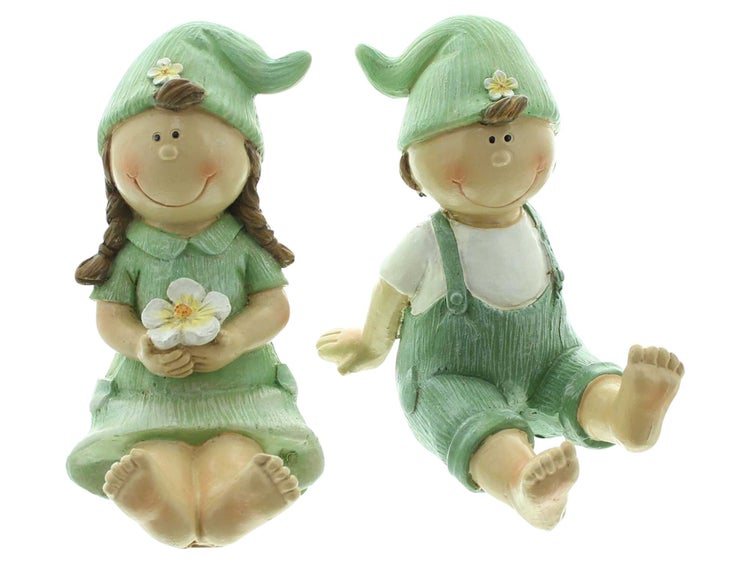 FRANK FLECHTWAREN | Figur Mädchen & Junge, 2er Set, POLYRESIN, 7,5 x 9 x 13 cm, 8 x 12 x 13 cm