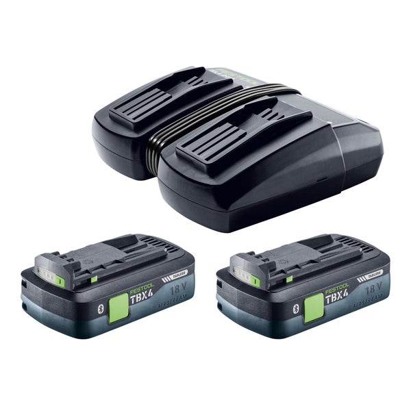 Festool Energie-Set mit Schnellladegerät TCL 6 DUO und zwei 18 Volt Bluetooth Akkus.