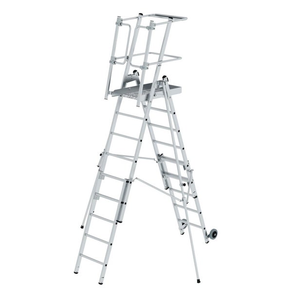 PROREGAL Plattformleiter FlexxStep 6 Sprossen Mit Teleskopaufsatz Plus 3 Sprossen & Beidseitigem Handlauf Aluminium Rutschsichere Leiterschuhe