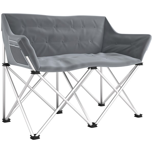Outsunny Faltstuhl 2 Sitzer faltbar Campingstuhl mit Armlehnen Seitentasche Outdoor Klappstuhl bis 240kg belastbar leicht gepolstert Angelstuhl Gartenstuhl für Garten Camping Strand