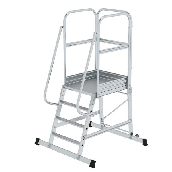 PROREGAL Plattformleiter Mit geräumiger Plattform und Rollen 4 Stufen Inkl. Beidseitigem Handlauf Aluminium