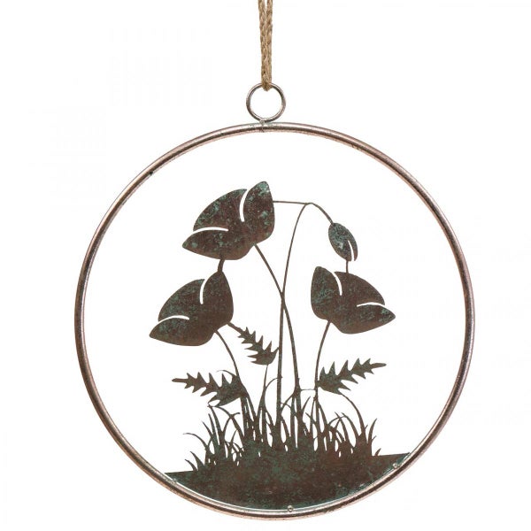 Metallfensterbild mit Mohnblumenmotiv und Aufhängung