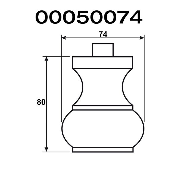Technische Zeichnung eines Möbelfußes mit den Maßen 74 und 80