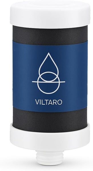 Viltaro Wasserfilterkartusche mit Schraubgewinde und weißem Verschluss.