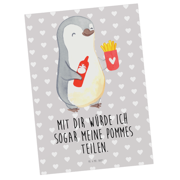 Mr. & Mrs. Panda Postkarte Pinguin Pommes - Grau Pastell