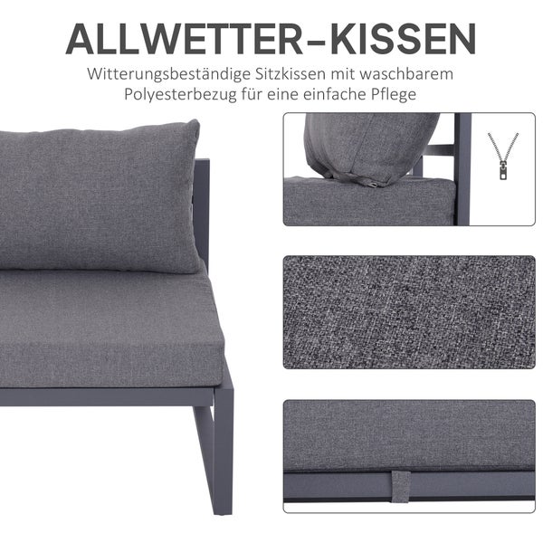 Outsunny 6-tlg. Gartenset Gartengarnitur Gartensofaset Sitzgruppe Gartenmöbel Aluminium + Polyester + Hartglas Grau mit Kissen für 4–5 Personen