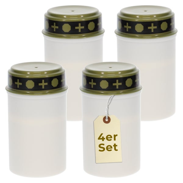 Grablichter im Set von 4 Stück mit verzierten Deckeln.