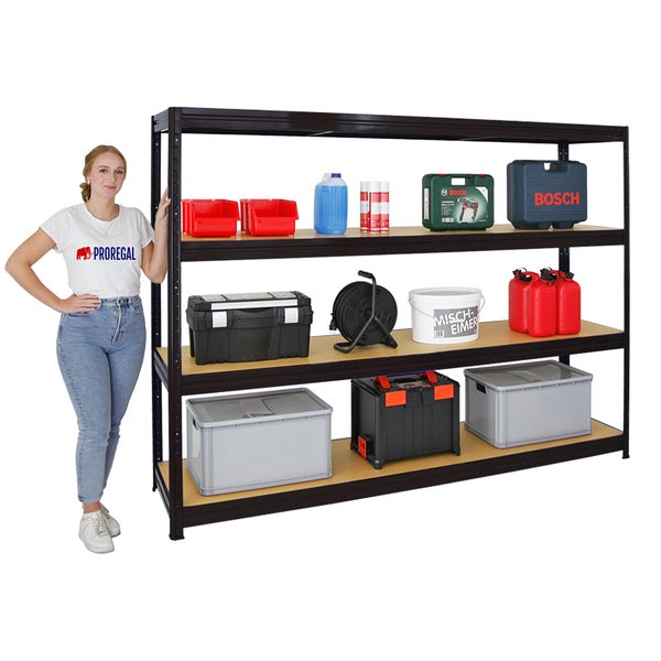 PROREGAL Schwerlastregal Dino 180x240x60 cm Fachlast 450kg Schwarz, Garagenregal, Lagerregal