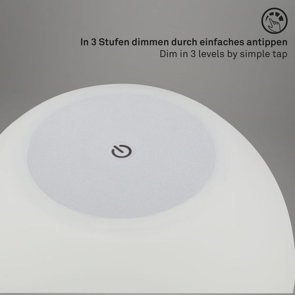 LED Tischlampe Akku Dimmbar Glas Kabellos Touchfunktion 3W chrom Ø16cm Briloner