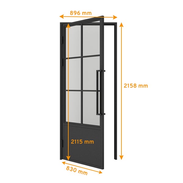 Loft Glastür 830x2115mm Klarglas DIN Links Komplettset 6 Felder Kickplatte mit Beschlag Griffstange und Zarge