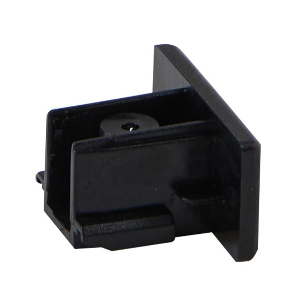 Schwarze Endkappe aus Kunststoff für Schienensysteme.