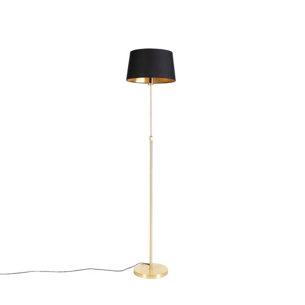 QAZQA - Klassisch I Antik Stehlampe Gold I Messing I Messing mit schwarzem Schirm 35 cm verstellbar - Parte I Wohnzimmer I Schlafzimmer - Stahl Zylinder I Länglich I Rund - LED geeignet E27