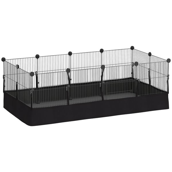 Schwarzer rechteckiger Kleintierkäfig aus Metallgitter mit fester Bodenwanne für Meerschweinchen.