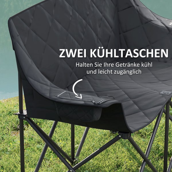Outsunny Faltstuhl faltbar 2 Sitzer Campingstuhl mit Kühltaschen Tragetasche Outdoor Klappstuhl bis 250kg belastbar robust leicht gepolstert Angelstuhl Gartenstuhl für Garten Camping Strand