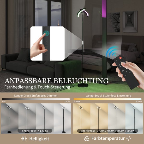 Stehlampe mit zwei Leuchten für individuelles Licht in Wohnräumen